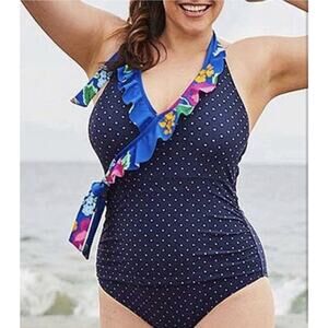 Matilda Jane SANDCASTLE QUEEN SWIMSUIT Halter Dot Navy Daydream Women Size M